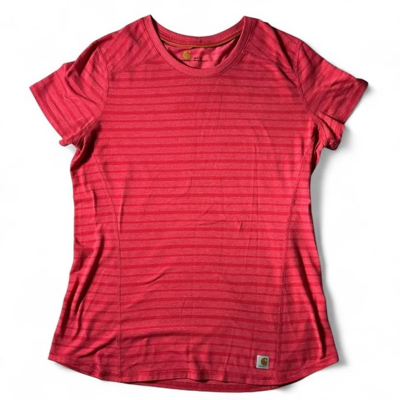 Carhartt Force Red Striped Short Sleeve T-Shirt Top Athletic Work Wear - Picture 1 of 4